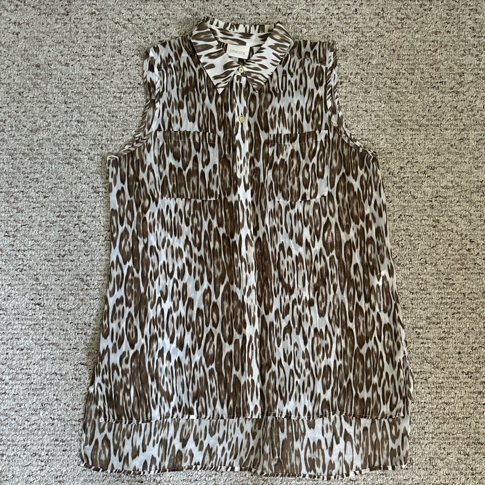 Chico’s Sheer Sleeveless Top Leopard Print Chico’s Size 2 - Picture 5 of 9